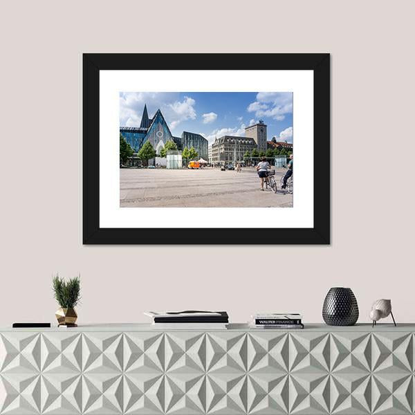 Street View Of Downtown In Leipzig Canvas Wall Art-1 Piece-Framed Print-20" x 16"-Tiaracle