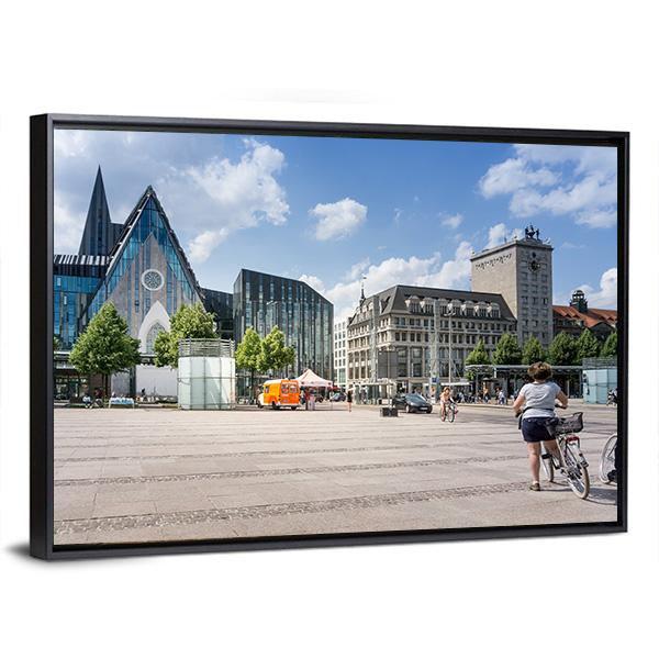 Street View Of Downtown In Leipzig Canvas Wall Art-3 Horizontal-Gallery Wrap-25" x 16"-Tiaracle