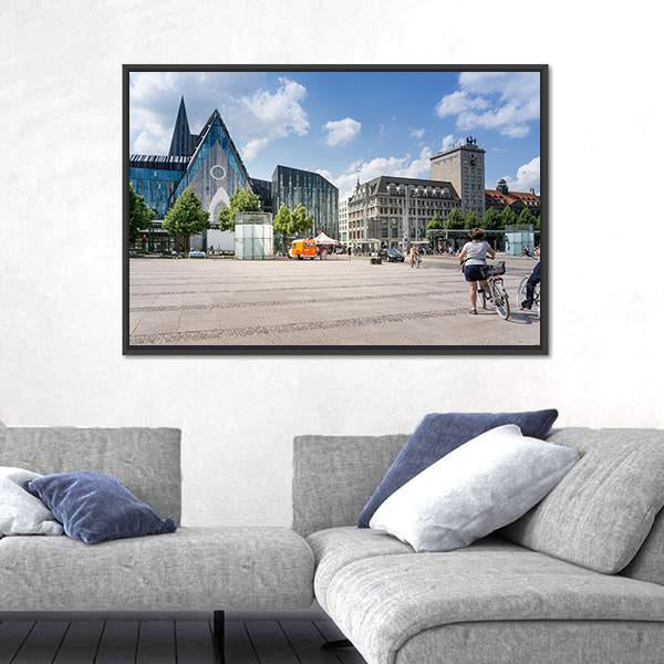 Street View Of Downtown In Leipzig Canvas Wall Art-3 Horizontal-Gallery Wrap-25" x 16"-Tiaracle
