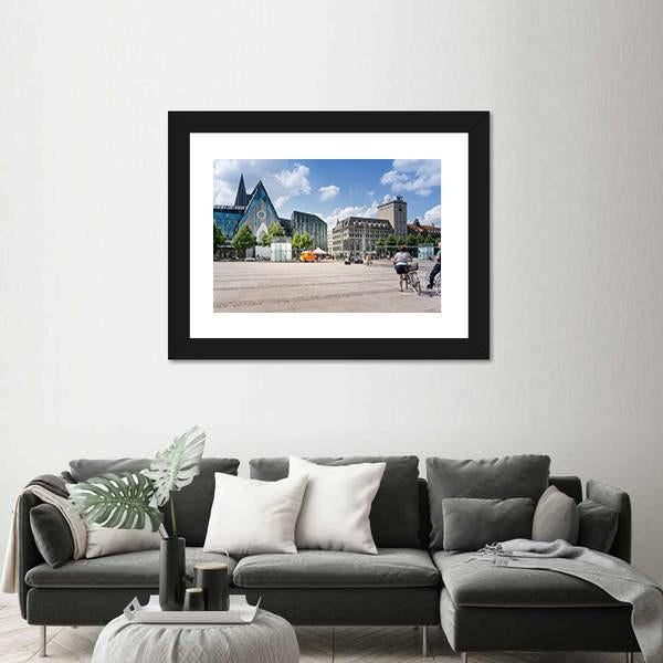 Street View Of Downtown In Leipzig Canvas Wall Art-3 Horizontal-Gallery Wrap-25" x 16"-Tiaracle