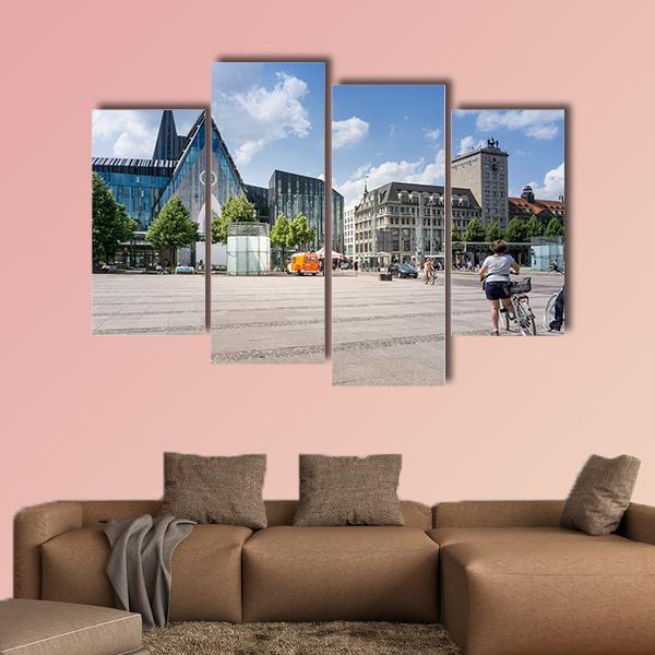 Street View Of Downtown In Leipzig Canvas Wall Art-4 Pop-Gallery Wrap-50" x 32"-Tiaracle