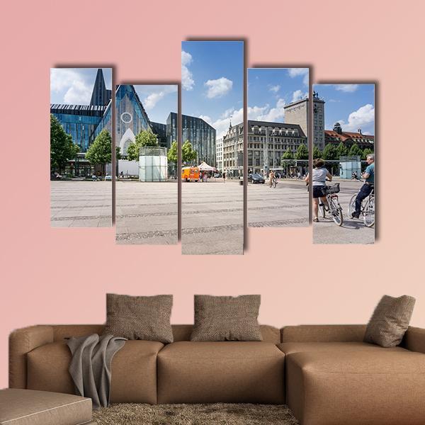 Street View Of Downtown In Leipzig Canvas Wall Art-5 Pop-Gallery Wrap-47" x 32"-Tiaracle