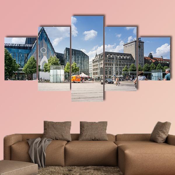 Street View Of Downtown In Leipzig Canvas Wall Art-5 Star-Gallery Wrap-62" x 32"-Tiaracle