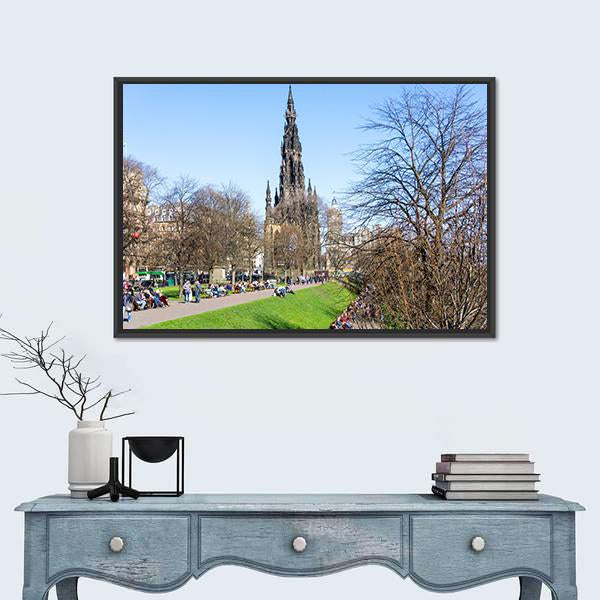 Street View Of Historic Old Town Houses In Edinburgh Canvas Wall Art-1 Piece-Floating Frame-24" x 16"-Tiaracle