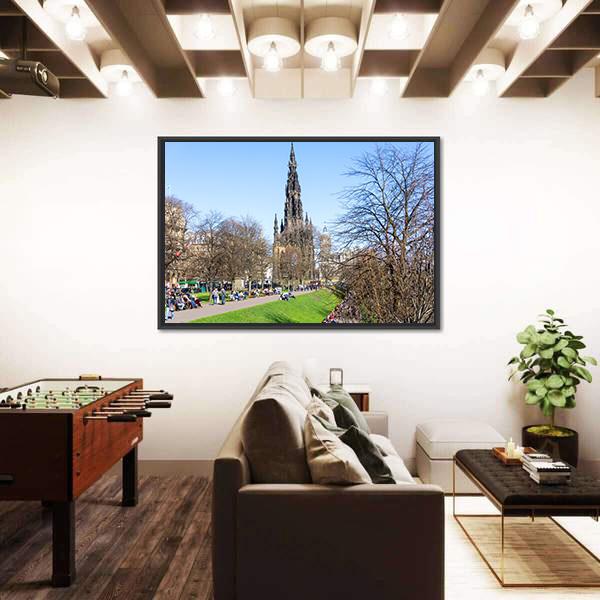Street View Of Historic Old Town Houses In Edinburgh Canvas Wall Art-3 Horizontal-Gallery Wrap-25" x 16"-Tiaracle