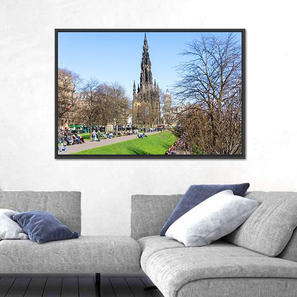 Street View Of Historic Old Town Houses In Edinburgh Canvas Wall Art-3 Horizontal-Gallery Wrap-25" x 16"-Tiaracle