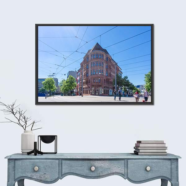Street View Of Saarbrucken Canvas Wall Art-1 Piece-Floating Frame-24" x 16"-Tiaracle