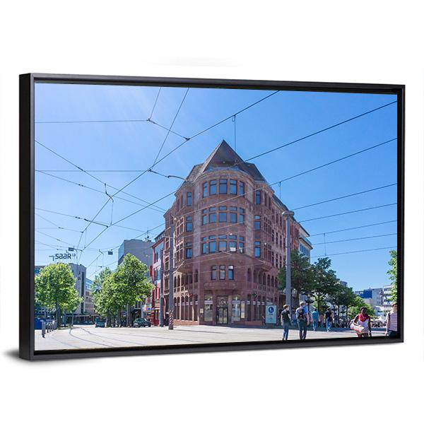 Street View Of Saarbrucken Canvas Wall Art-3 Horizontal-Gallery Wrap-25" x 16"-Tiaracle