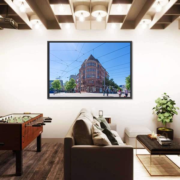 Street View Of Saarbrucken Canvas Wall Art-3 Horizontal-Gallery Wrap-25" x 16"-Tiaracle