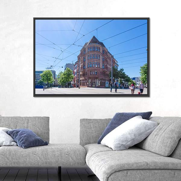Street View Of Saarbrucken Canvas Wall Art-3 Horizontal-Gallery Wrap-25" x 16"-Tiaracle