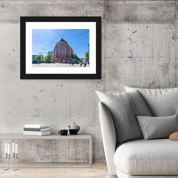 Street View Of Saarbrucken Canvas Wall Art-3 Horizontal-Gallery Wrap-25" x 16"-Tiaracle