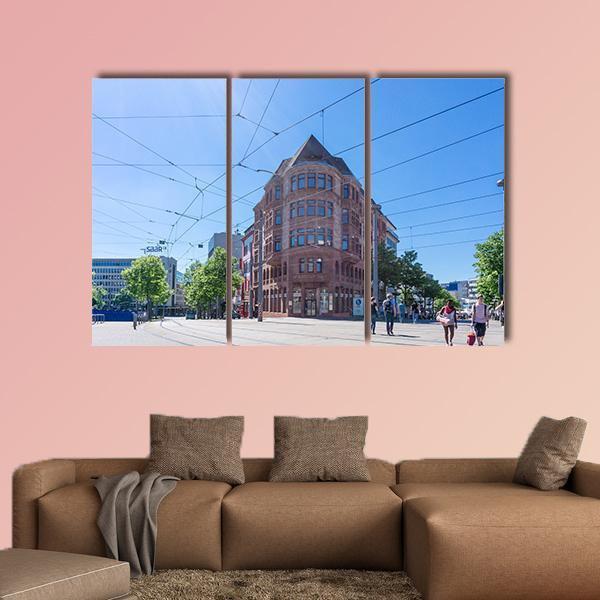 Street View Of Saarbrucken Canvas Wall Art-3 Horizontal-Gallery Wrap-25" x 16"-Tiaracle