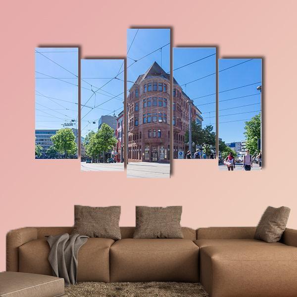 Street View Of Saarbrucken Canvas Wall Art-5 Pop-Gallery Wrap-47" x 32"-Tiaracle