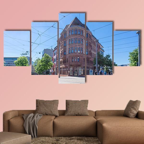 Street View Of Saarbrucken Canvas Wall Art-5 Star-Gallery Wrap-62" x 32"-Tiaracle