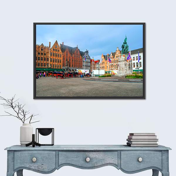 Streets Of Bruges In Belgium Canvas Wall Art-1 Piece-Floating Frame-24" x 16"-Tiaracle