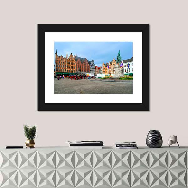 Streets Of Bruges In Belgium Canvas Wall Art-1 Piece-Framed Print-20" x 16"-Tiaracle
