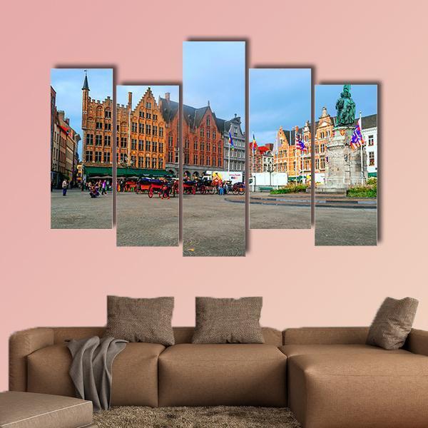 Streets Of Bruges In Belgium Canvas Wall Art-5 Pop-Gallery Wrap-47" x 32"-Tiaracle