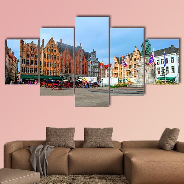 Streets Of Bruges In Belgium Canvas Wall Art-5 Star-Gallery Wrap-62" x 32"-Tiaracle