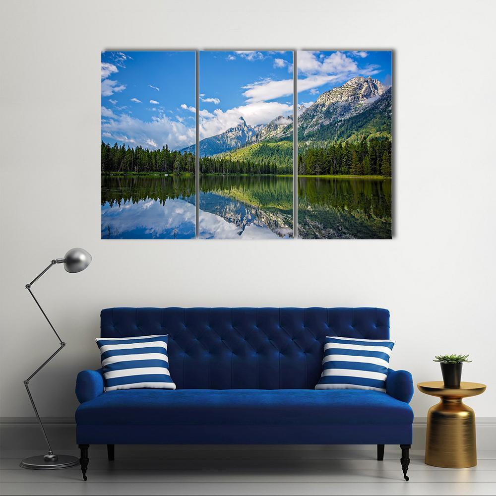 String Lake Mountain Landscape Near Jackson Canvas Wall Art-3 Horizontal-Gallery Wrap-37" x 24"-Tiaracle