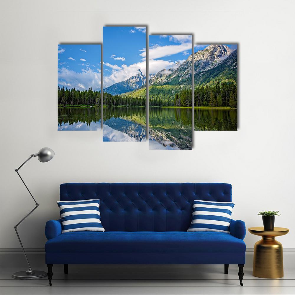 String Lake Mountain Landscape Near Jackson Canvas Wall Art-4 Pop-Gallery Wrap-50" x 32"-Tiaracle