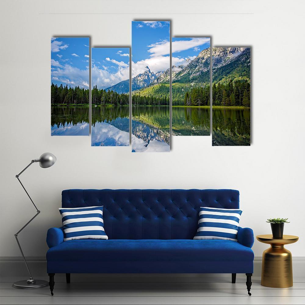 String Lake Mountain Landscape Near Jackson Canvas Wall Art-5 Pop-Gallery Wrap-47" x 32"-Tiaracle