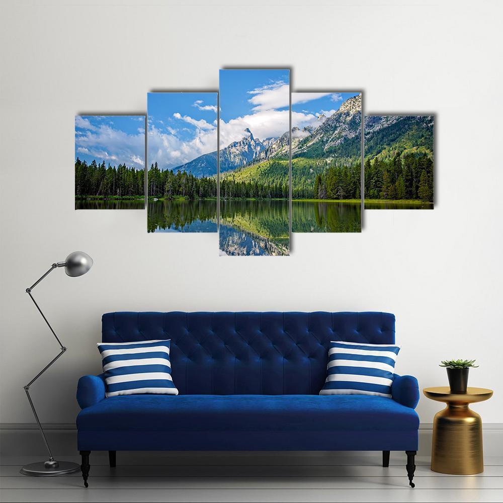 String Lake Mountain Landscape Near Jackson Canvas Wall Art-5 Star-Gallery Wrap-62" x 32"-Tiaracle