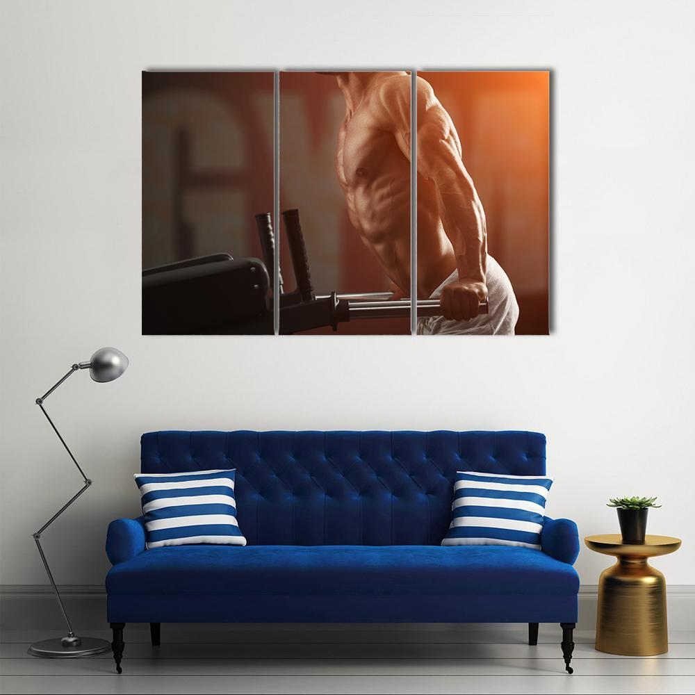 Strong Muscular Bodybuilder Canvas Wall Art-3 Horizontal-Gallery Wrap-37" x 24"-Tiaracle