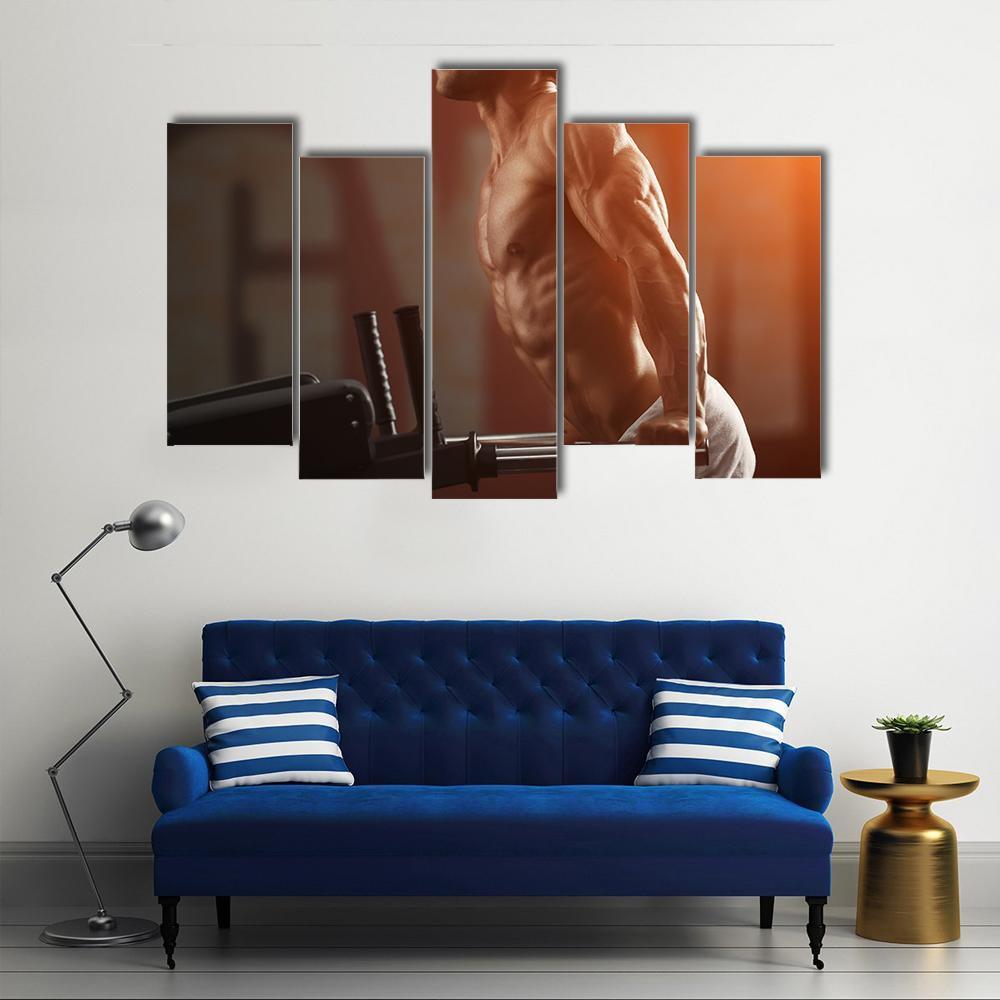 Strong Muscular Bodybuilder Canvas Wall Art-5 Pop-Gallery Wrap-47" x 32"-Tiaracle
