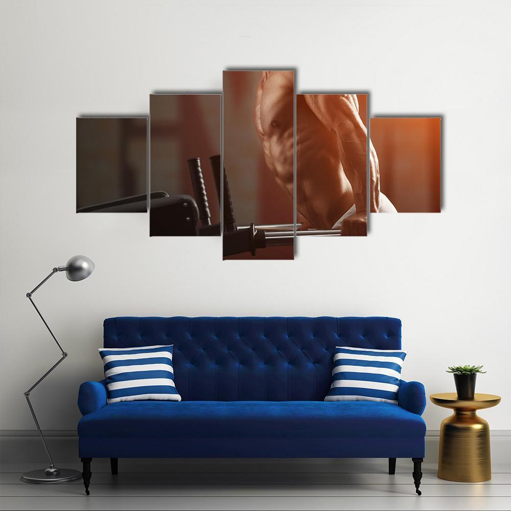 Strong Muscular Bodybuilder Canvas Wall Art-3 Horizontal-Gallery Wrap-37" x 24"-Tiaracle