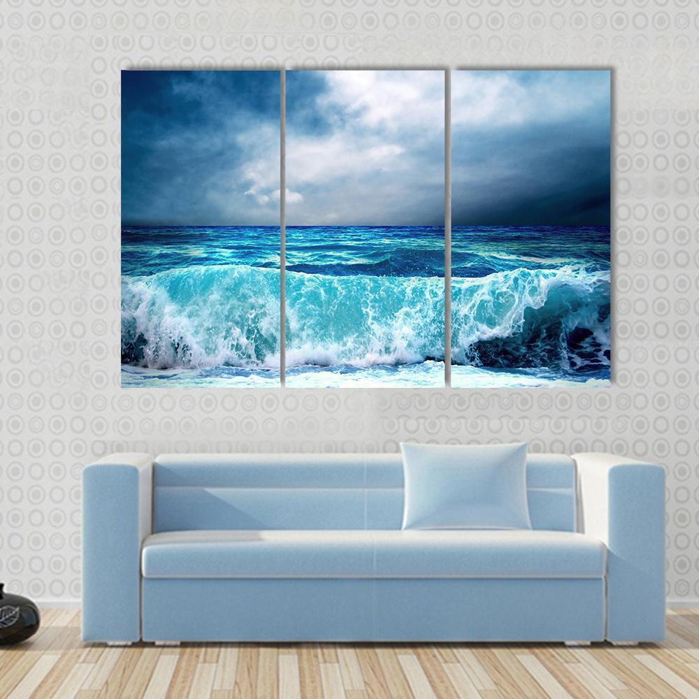 Strong Storm Seascape Canvas Wall Art-3 Horizontal-Gallery Wrap-37&quot; x 24&quot;-Tiaracle