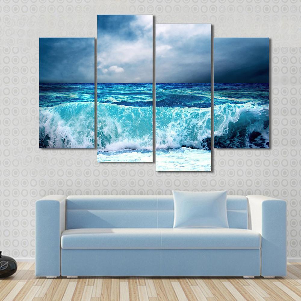 Strong Storm Seascape Canvas Wall Art-4 Pop-Gallery Wrap-50&quot; x 32&quot;-Tiaracle