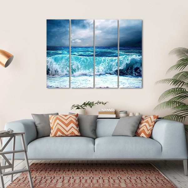 Strong Storm Seascape Canvas Wall Art-4 Horizontal-Gallery Wrap-34" x 24"-Tiaracle