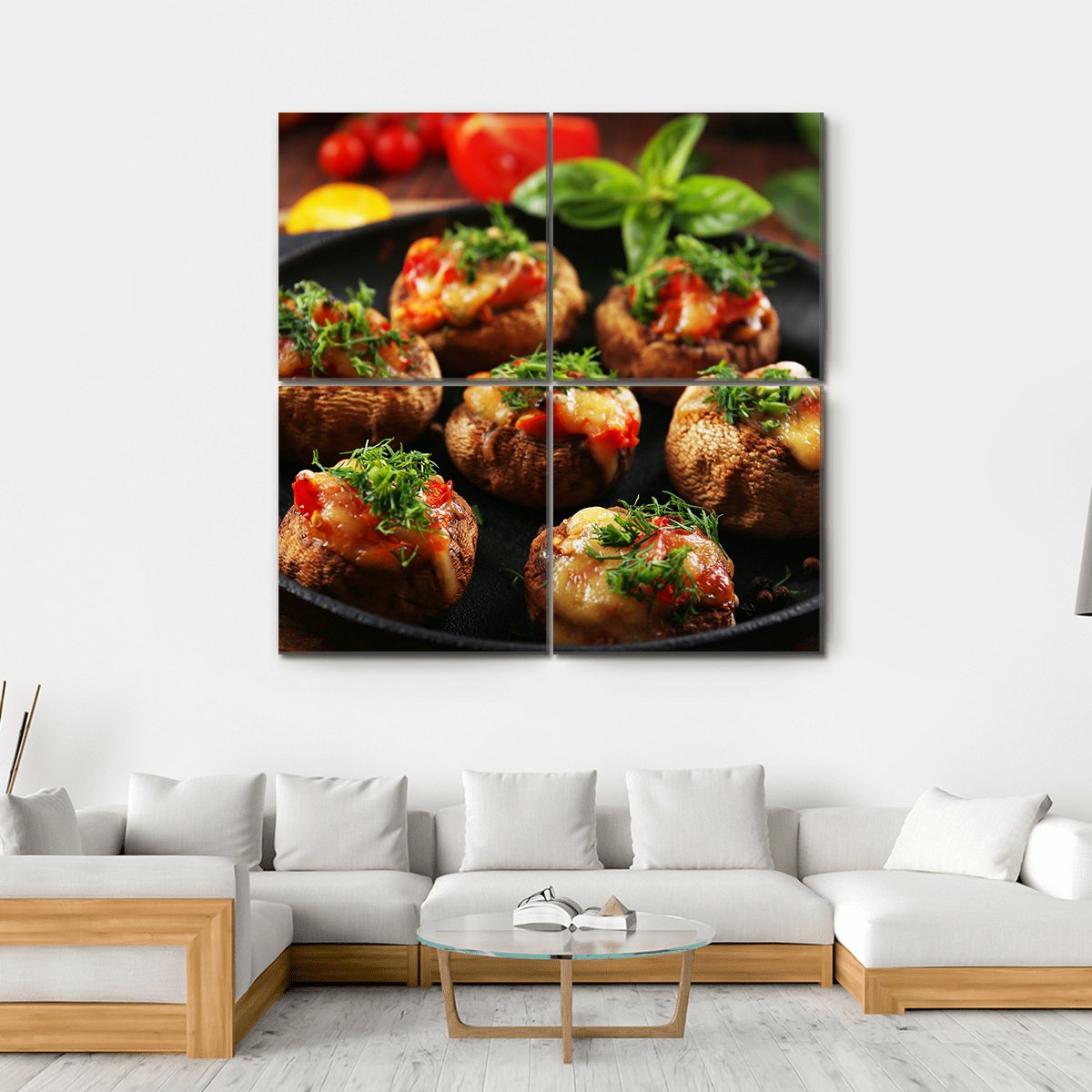 Stuffed Mushrooms And Vegetables Canvas Wall Art-4 Square-Gallery Wrap-17" x 17"-Tiaracle