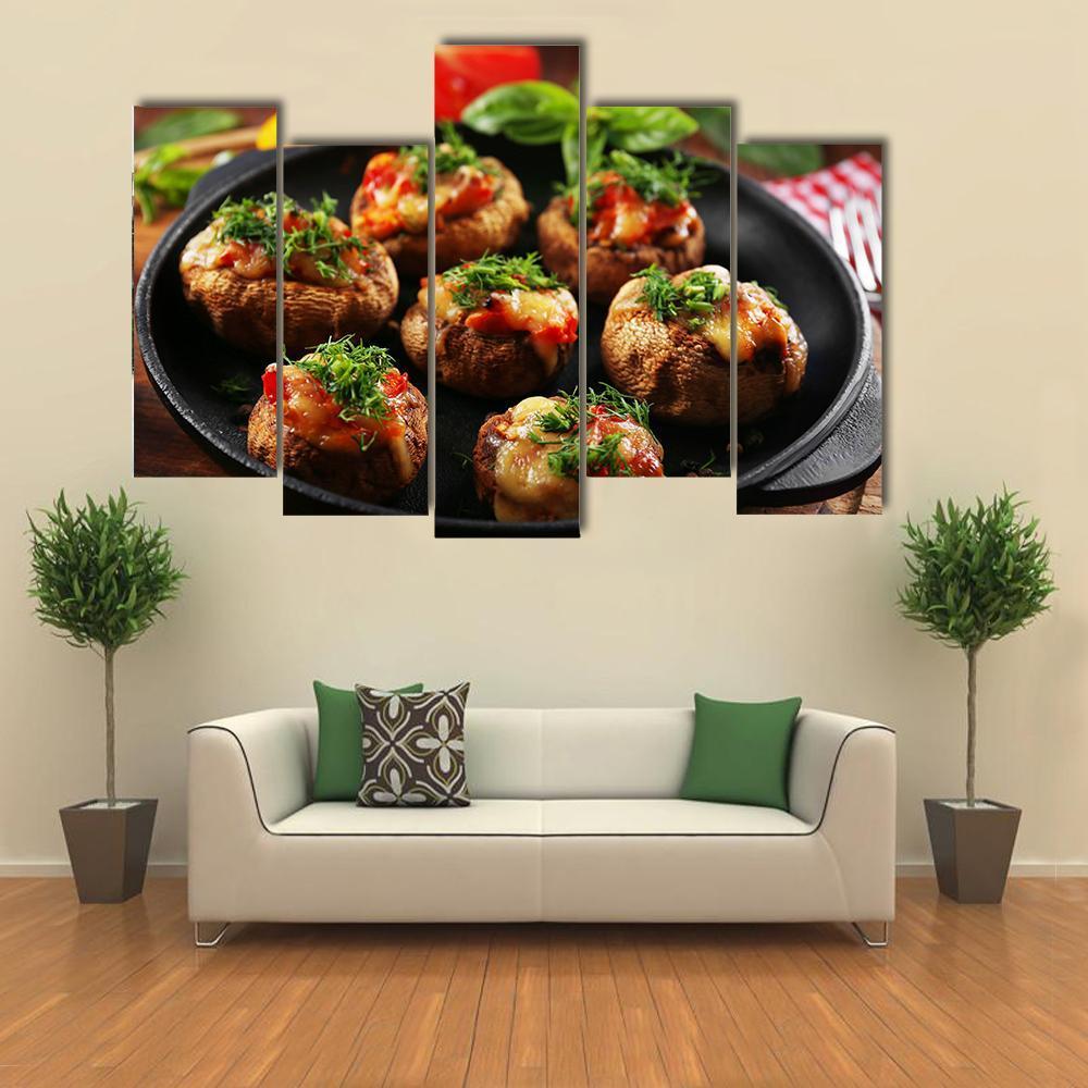 Stuffed Mushrooms And Vegetables Canvas Wall Art-1 Piece-Gallery Wrap-48" x 32"-Tiaracle