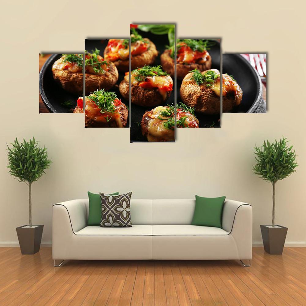 Stuffed Mushrooms And Vegetables Canvas Wall Art-5 Star-Gallery Wrap-62" x 32"-Tiaracle