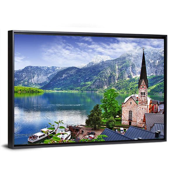 Stunning Alpen Scenery Of Hallstatt Canvas Wall Art-3 Horizontal-Gallery Wrap-25" x 16"-Tiaracle