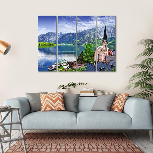 Stunning Alpen Scenery Of Hallstatt Canvas Wall Art-4 Horizontal-Gallery Wrap-34" x 24"-Tiaracle