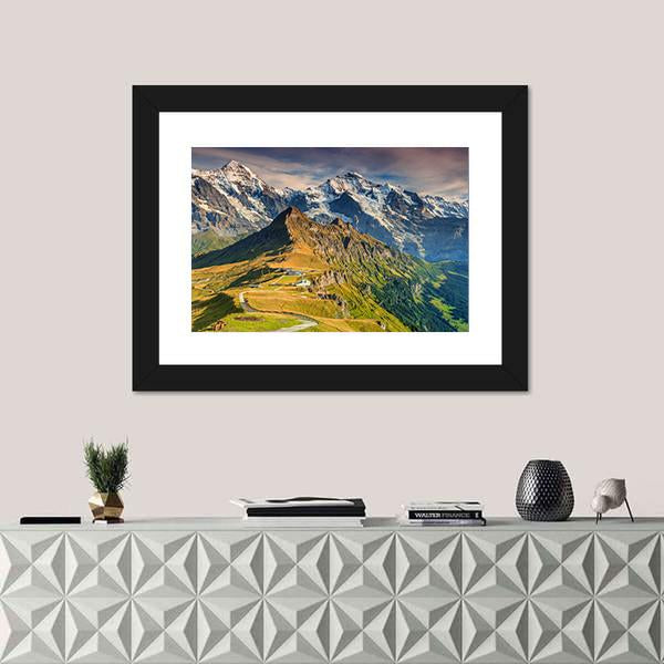 Stunning Alpine Panorama In Switzerland Canvas Wall Art-1 Piece-Framed Print-20" x 16"-Tiaracle