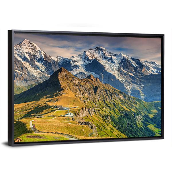 Stunning Alpine Panorama In Switzerland Canvas Wall Art-3 Horizontal-Gallery Wrap-25" x 16"-Tiaracle
