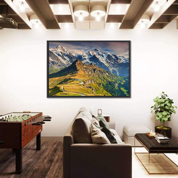 Stunning Alpine Panorama In Switzerland Canvas Wall Art-3 Horizontal-Gallery Wrap-25" x 16"-Tiaracle