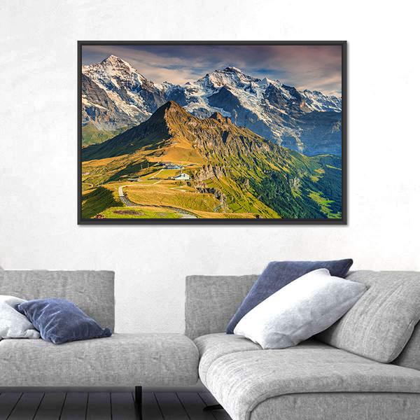 Stunning Alpine Panorama In Switzerland Canvas Wall Art-3 Horizontal-Gallery Wrap-25" x 16"-Tiaracle