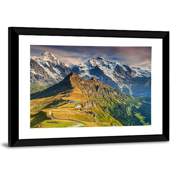 Stunning Alpine Panorama In Switzerland Canvas Wall Art-3 Horizontal-Gallery Wrap-25" x 16"-Tiaracle