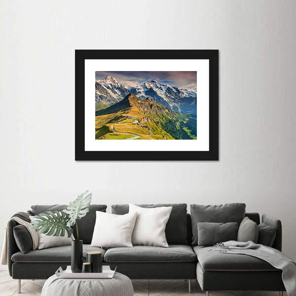 Stunning Alpine Panorama In Switzerland Canvas Wall Art-3 Horizontal-Gallery Wrap-25" x 16"-Tiaracle