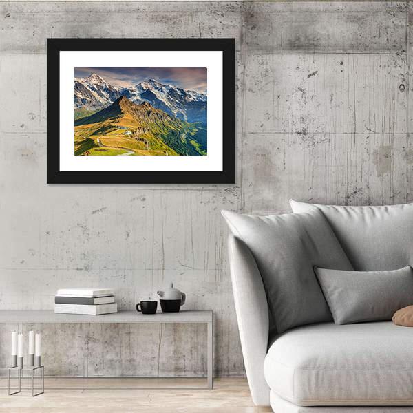 Stunning Alpine Panorama In Switzerland Canvas Wall Art-3 Horizontal-Gallery Wrap-25" x 16"-Tiaracle