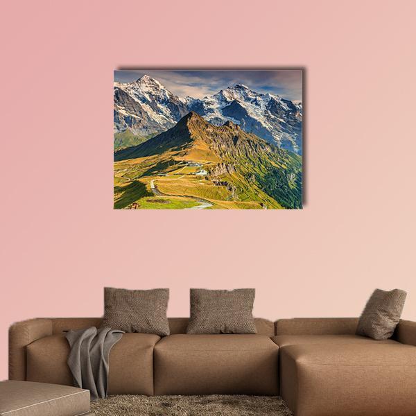 Stunning Alpine Panorama In Switzerland Canvas Wall Art-1 Piece-Gallery Wrap-48" x 32"-Tiaracle
