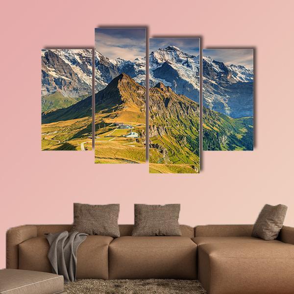 Stunning Alpine Panorama In Switzerland Canvas Wall Art-4 Pop-Gallery Wrap-50" x 32"-Tiaracle