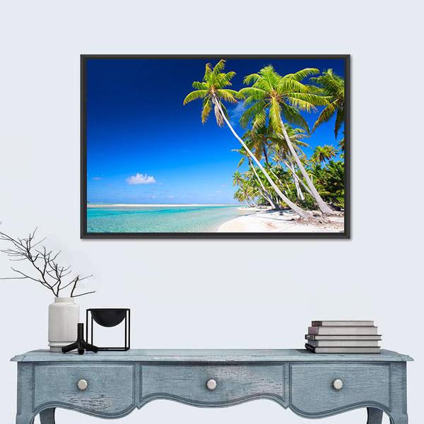 Stunning Beach In French Polynesia Canvas Wall Art-1 Piece-Floating Frame-24" x 16"-Tiaracle