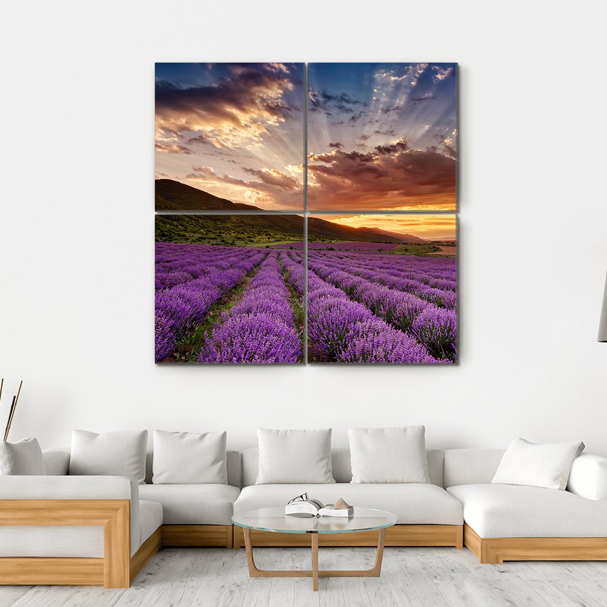 Stunning Landscape With Lavender Field At Sunrise Canvas Wall Art-4 Square-Gallery Wrap-17" x 17"-Tiaracle