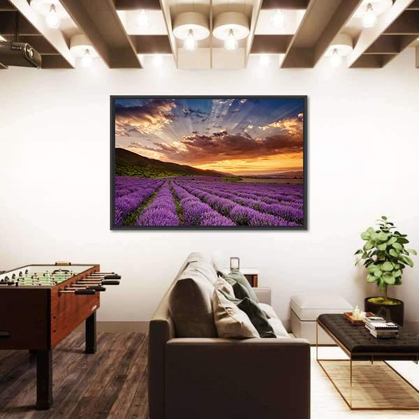 Stunning Landscape With Lavender Field At Sunrise Canvas Wall Art-3 Horizontal-Gallery Wrap-25" x 16"-Tiaracle