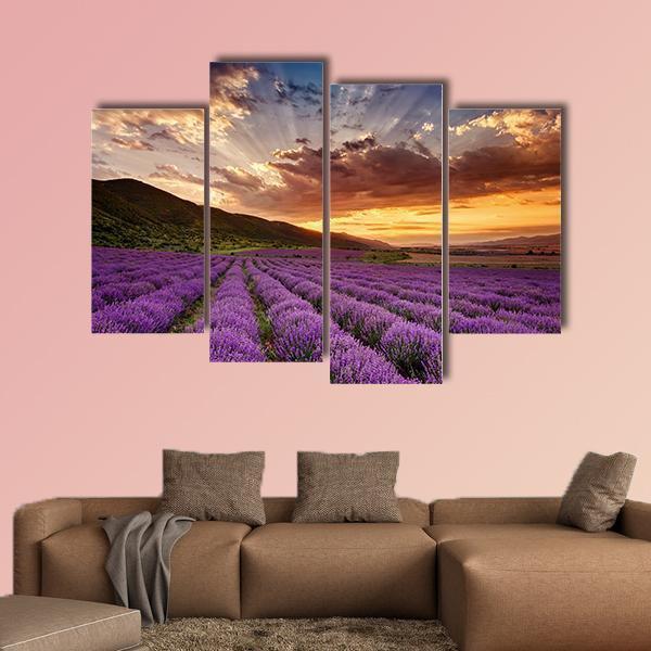 Stunning Landscape With Lavender Field At Sunrise Canvas Wall Art-4 Pop-Gallery Wrap-50" x 32"-Tiaracle
